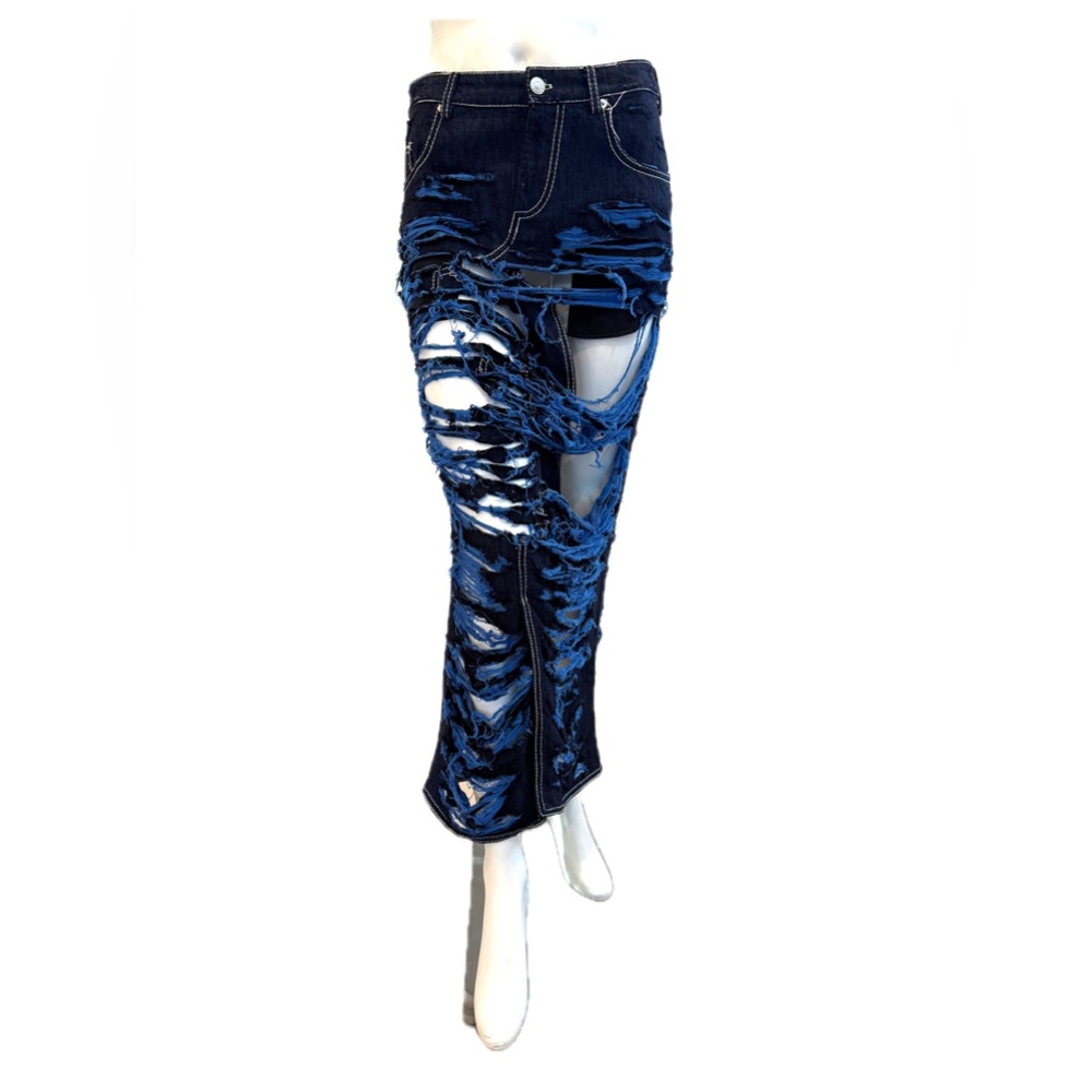 Marni One-of-a-Kind Distressed Denim Maxi Skirt (SS22) Size XS/S
